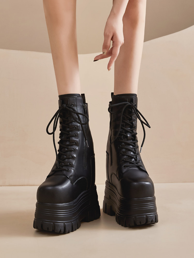 British Style Martin Boots for Women 2025 Autumn New Style Sky-High 22cm Short Boots Ultra-High Heel Thick Sole Internal Height-Increasing Women's Boots