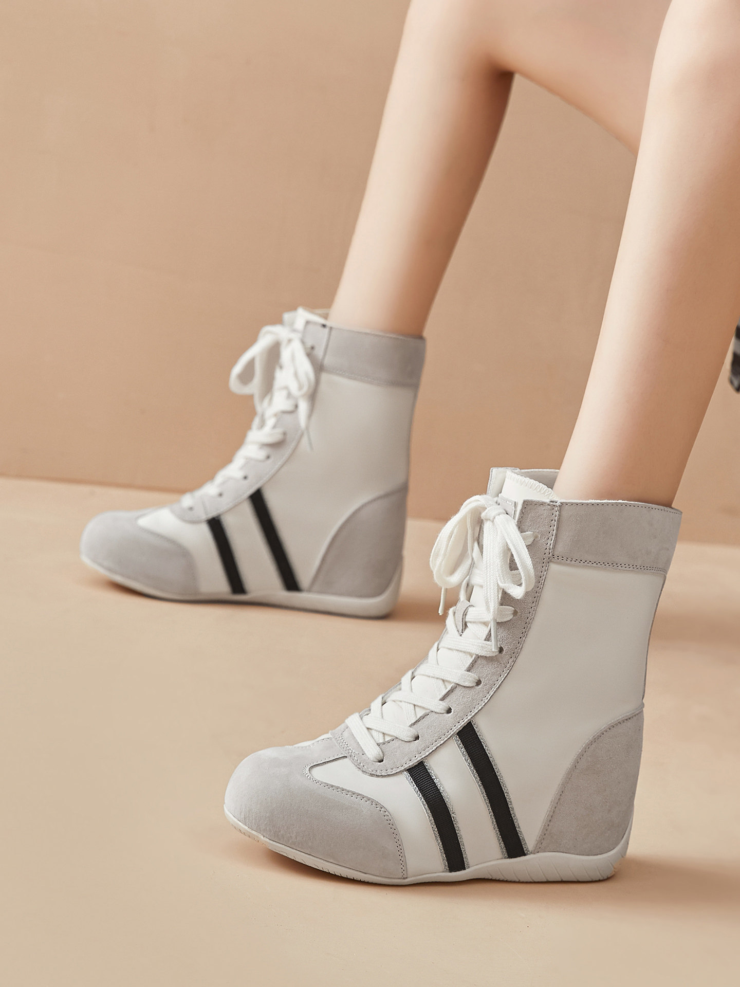 High-Top German Training Shoes for Women, 2026 Spring New Breathable Sports Boxing Shoes, 10cm Height-Increasing Shoes for Petite Women