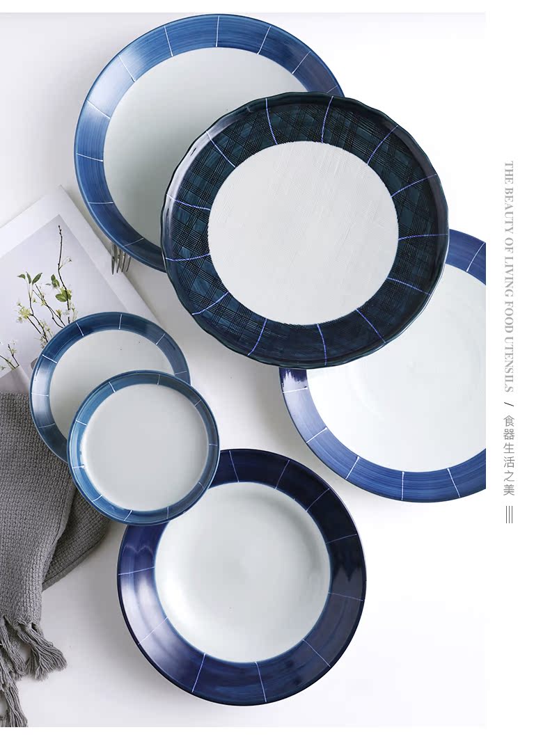 Three ceramic Japanese blue series plate restaurant scene creative disk ltd. hotel dishes move home plate