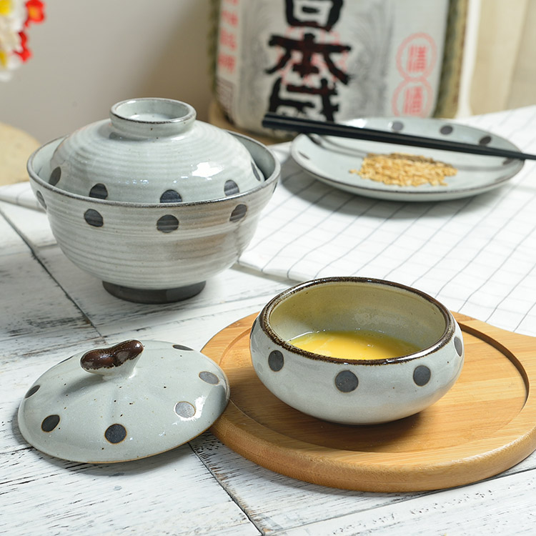 Three ceramic Japanese mercifully rainbow such as bowl with cover soup bowl microwave tableware rainbow such as bowl stew with a single bowl of steamed dense eggs