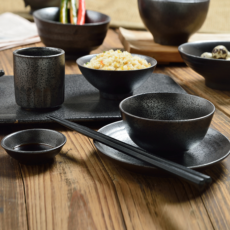 Three ceramic matte enrolled black hotel restaurant bowl bowl rainbow such as bowl of sugar water bowl character art tableware rice bowls