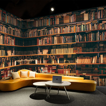 Retro retro decoration simulation bookshelf wallpaper space extension Restaurant sofa background wall Cafe wallpaper study