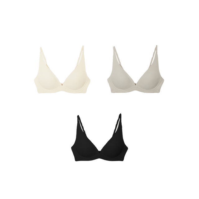 ubras V-neck embossed soft support bra push-up shape without steel ring invisible seamless underwear for women with lace collar