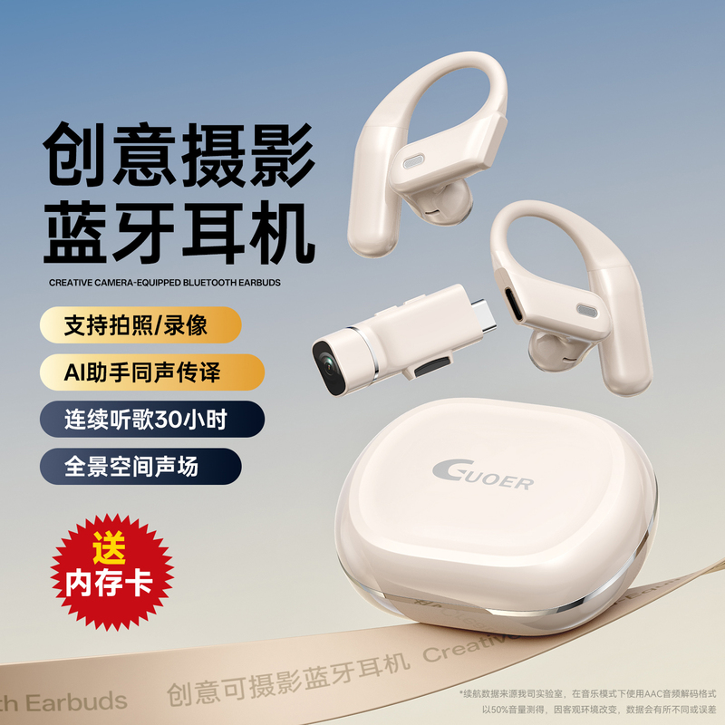 2026 New Wireless Bluetooth Headset Camera, Ear-Mounted Sports Ultra-Long Battery Life Ai Smart Driving Recorder