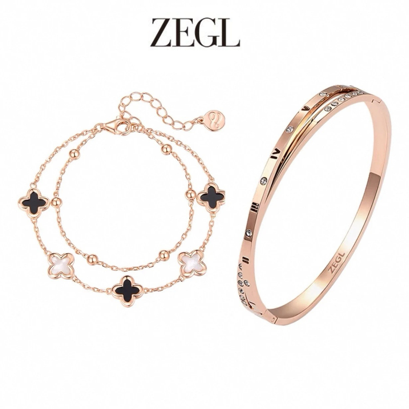 Zegl Real Four-Leaf Clover Silver Bracelet for Women, New High-End Rose Gold Bracelet, Birthday Gift for Girlfriend