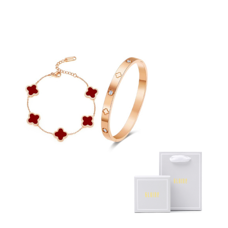 Anciently Known as Gloire, Four-Leaf Clover Five-Flower Bracelet, Roman Bracelet Pair, Non-Fading Red Agate, Light Luxury Niche Gift