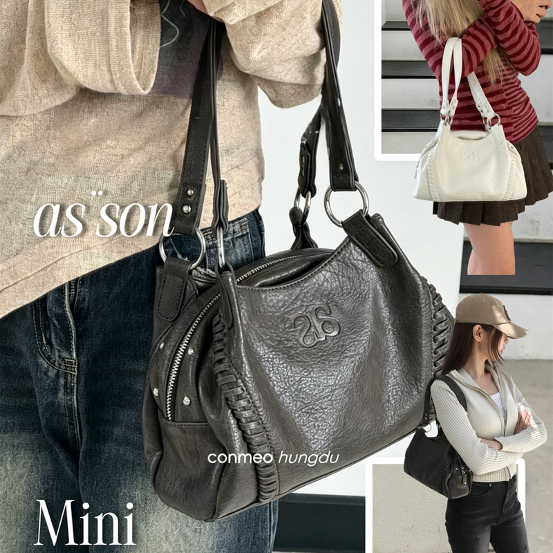 Korean Ason Wandering Bag Blogger's Same Style 24Fw Leather Mini Motorcycle Shoulder Underarm Bag Large Capacity Handbag Korean Ason Wandering Bag Blogger's Same Style 24Fw Leather Mini Motorcycle Shoulder Underarm Bag Large Capacity Handbag