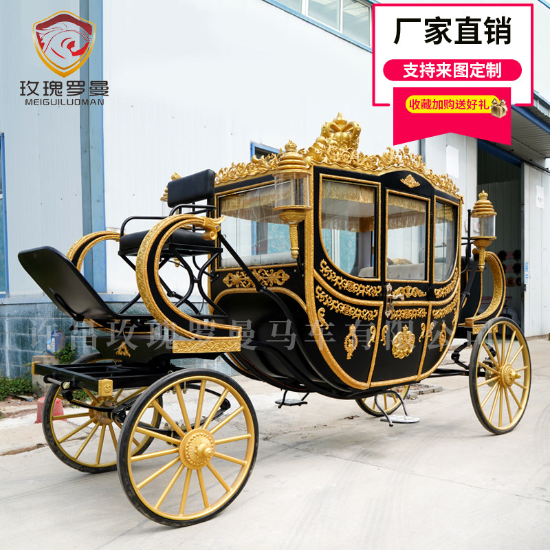 Deposit European luxury royal carriage Black horse-drawn wedding carriage attractions commercial activities photography props