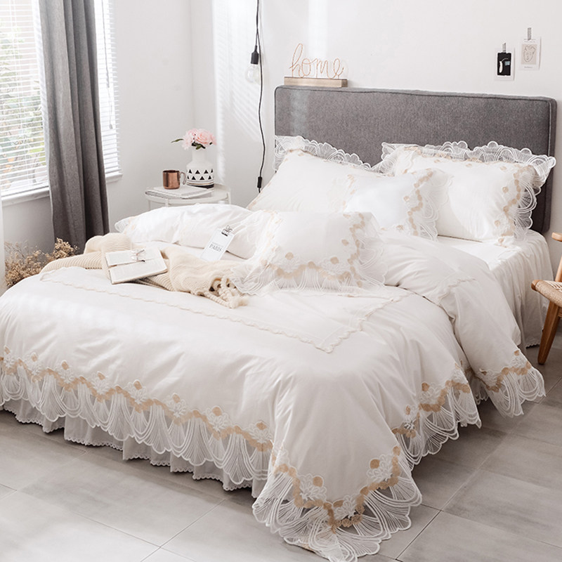 European cotton princess wind cotton 100 pieces of white lace lace lace 1 8m bed skirt red condom 4