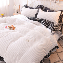 Winter rabbit velvet four-piece set princess wind double-sided velvet quilt cover crystal velvet bed skirt coral velvet bedding padded