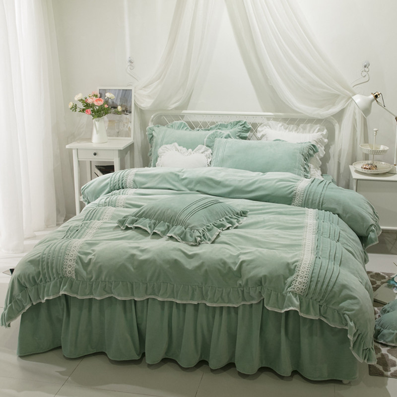 Eurostyle Winter Naked Sleep Crystal Suede Princess Wind Coral Suede Four Pieces Thicken Warm-Style Velvet 1 8m bed skirt style