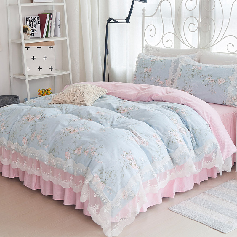 Full cotton Korean version Tian Garden Garden Broken Flower Bed Skirt Four Pieces Princess Wind Lace Lace Lace Quilt Cover Pure Cotton 1 8m Bed Bedding