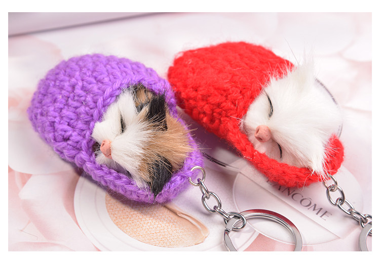 Sleeping Cat Keychain Pink