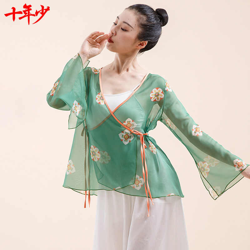 Ten-year-old classical dance costume female ancient style body rhyme gauze dance clothes fairy elegant top performance clothes practice clothes