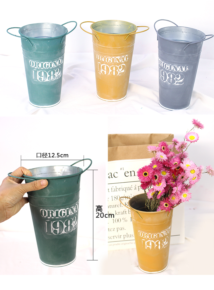Bình hoa thủy tinh cắm hoa hộp thiếc Bắc Âu in giấy kraft túi retro đơn giản gió sắt trang trí thùng - Vase / Bồn hoa & Kệ lọ hoa tay phật