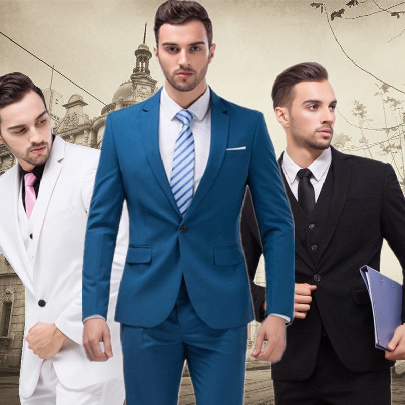 Summer men's suit suit Youth slim suit Photo studio Groom dress Korean version Large size casual thin Korean version