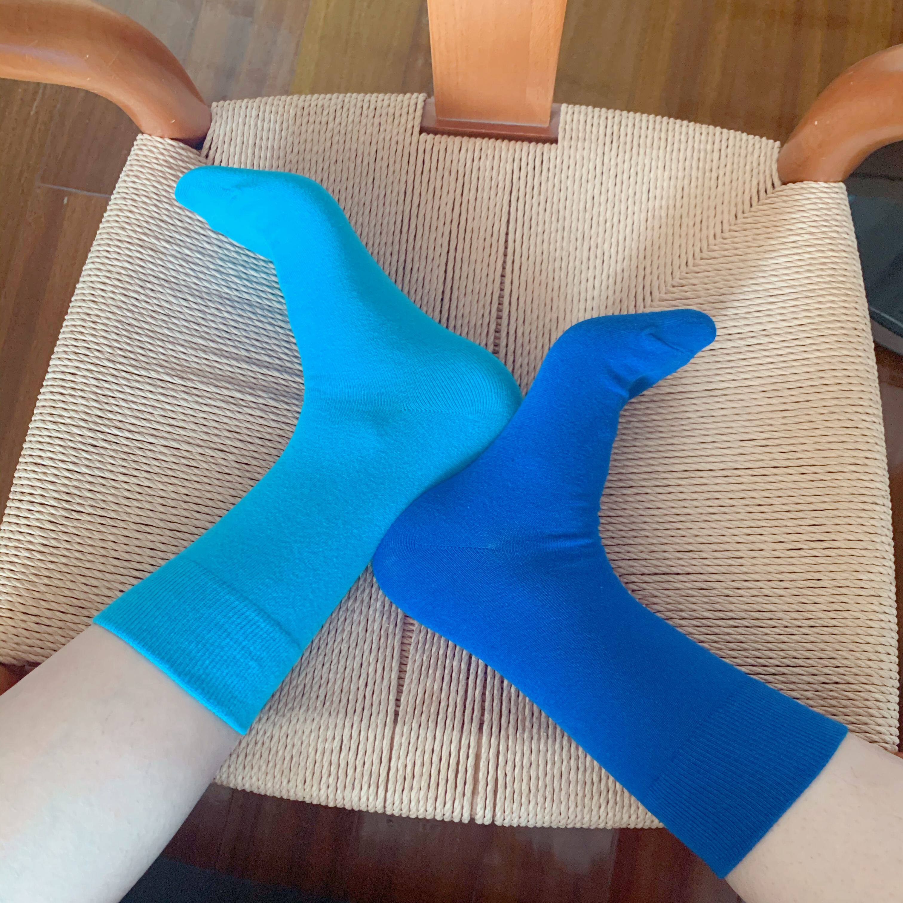 Lake Blue Socks Woman Midbarrel Spring Autumn Summer Pure Korean Chains Treasure Blue Long cylinder net red retro denim blue