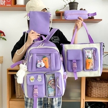 School bag female elementary school children 2021 new first grade four sets of small frescoed junior high school students large capacity double shoulder bag