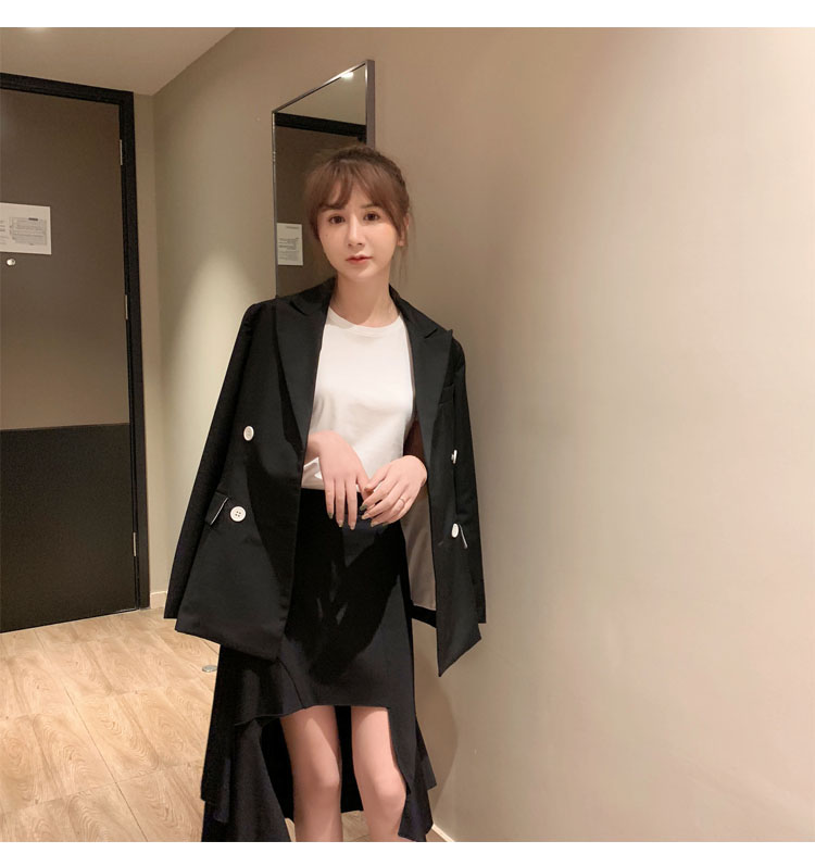 LULU2019 mới ngắn trước dài bất thường eo cao thon gọn thiết kế xếp tầng nữ thanh lịch - Váy chân váy xếp ly ngắn