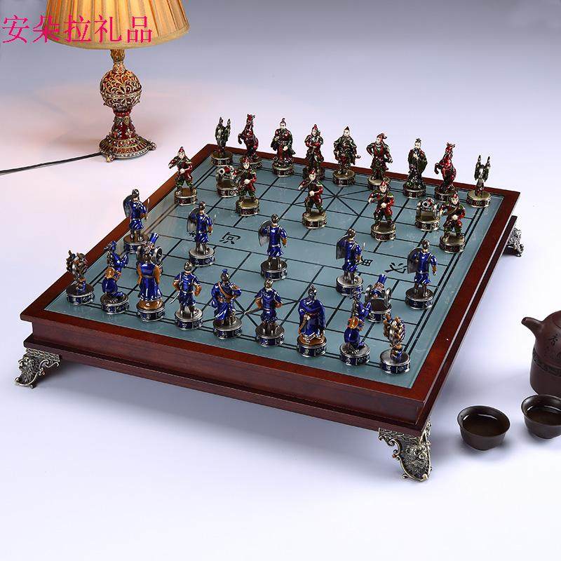 Creative three-dimensional characters Chinese chess solid wood new large ornaments Enamel color chessboard parent-child suit gift