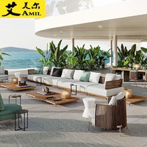 Outdoor Nordic rattan teak wood leisure sofa combination Open-Air hotel courtyard garden villa engineering furniture