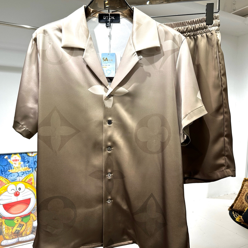 Trendy Brand Men's Pajamas 2026 Summer Couple's High-End Printed Short-Sleeve Shorts Loungewear Light Luxury Ice Silk Set