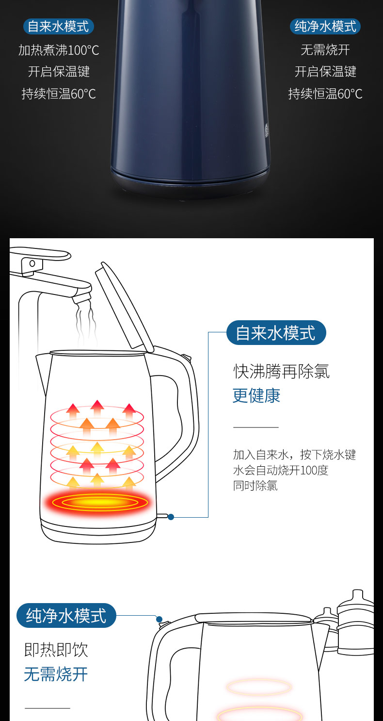Rong Thắng ấm đun nước điện cách nhiệt nồi đun nước tự động tắt nguồn tích hợp bình đun nước bằng thép không gỉ 304 	ấm siêu tốc orkin