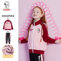 Childrens clothing girls autumn and winter style plus velvet thickened girls baby childrens winter clothing foreign fashion casual sports suit