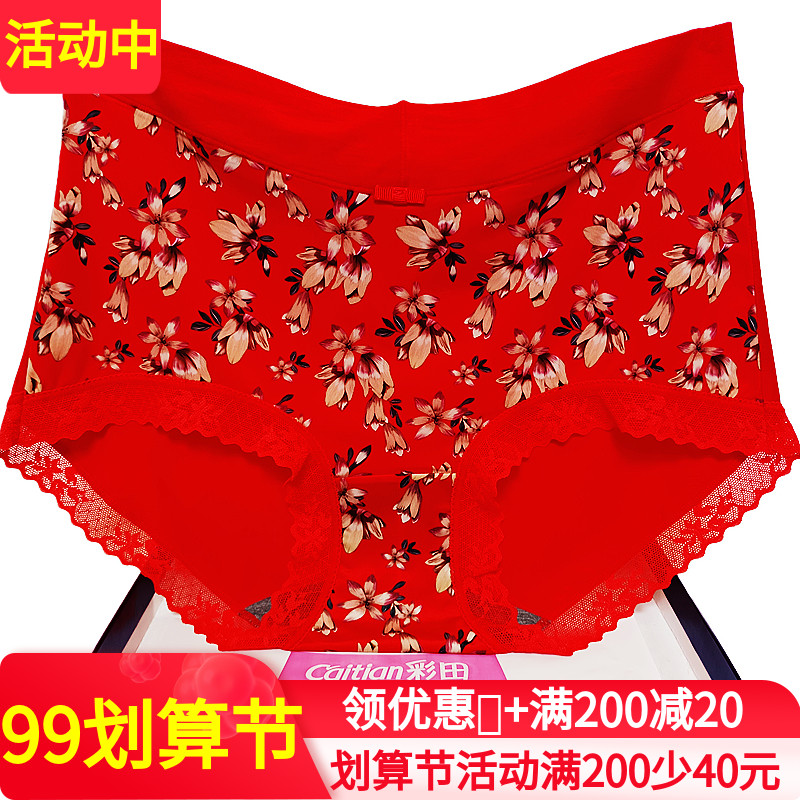 Caitian underwear female modal cotton lace edge ice silk printing mid-waist 31788 high waist 31789 bag hip autumn season
