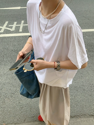 Хлопковая летняя тонкая футболка, оверсайз, коллекция 2021, короткий рукав