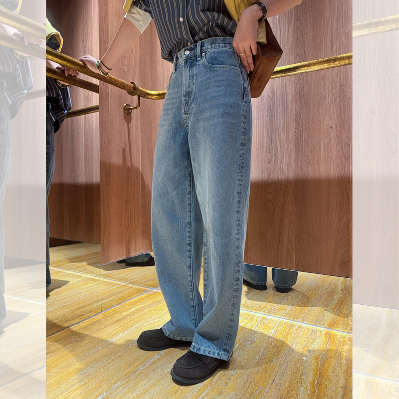 Libelin Sisy Women's Jeans for Autumn and Winter, Made of Pure Cotton, Straight-Leg, Slimming, Light-Colored, Versatile, Tapered Long Pants Libelin Sisy Women's Jeans for Autumn and Winter, Made of Pure Cotton, Straight-Leg, Slimming, Light-Colored, Versatile, Tapered Long Pants