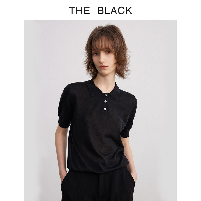 Libelin Sweisy Black Label Polo Shirt Summer New Short-Sleeved Consinee 100 Silk Knitted T-Shirt Top for Women Libelin Sweisy Black Label Polo Shirt Summer New Short-Sleeved Consinee 100 Silk Knitted T-Shirt Top for Women