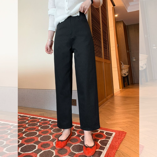 莉贝琳 Весенние черные цветные штаны, высокая талия, по фигуре, свободный прямой крой