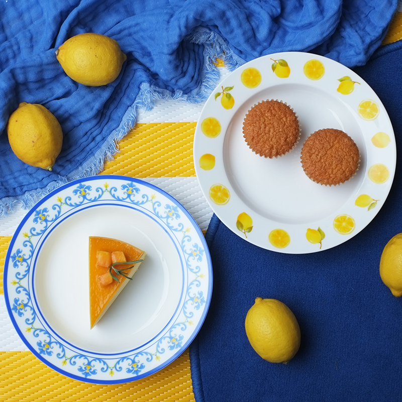 (Tadahara) Sicilian Lemon Bone China Dinner Plate 4 original design Mediterranean style gift box