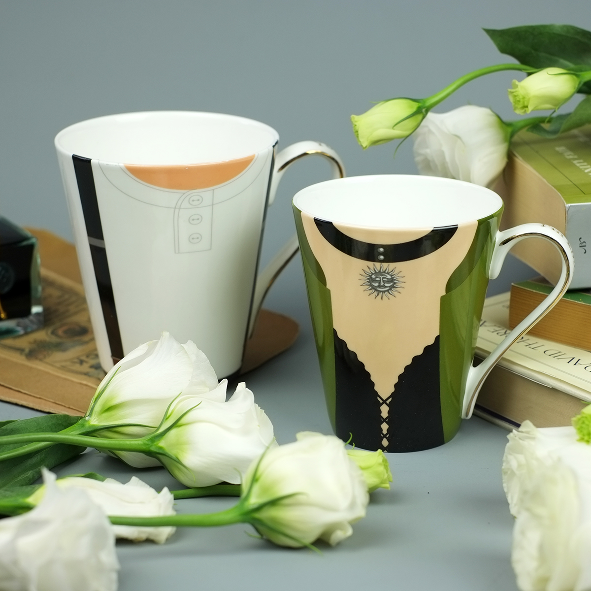 (Tadahara)Creative couple coffee tea Ceramic cup mug trend Wedding birthday gift