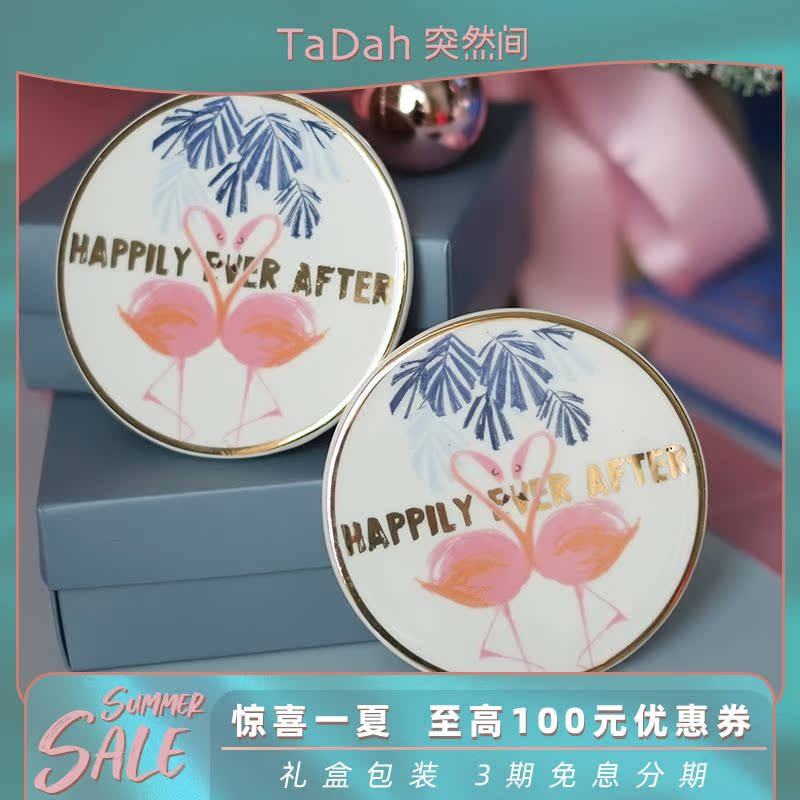 TaDah suddenly flamingos ceramic cup mat 2 original design wedding with hands - insulation