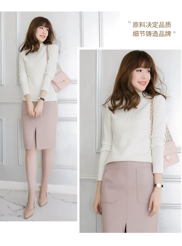 Áo len cashmere mới của phụ nữ cashmere dày nửa cổ cao chạm đáy quần len nữ len - Vòng cổ áo len