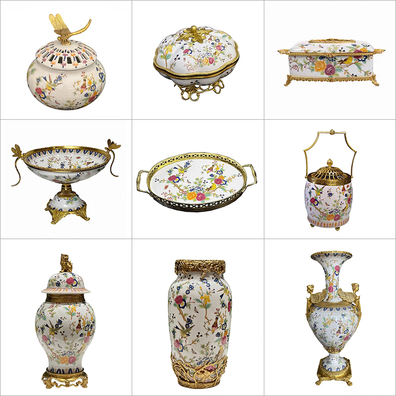 European-Style Palace-Style Ceramic Painted Fruit Plate Tray Vase Set with Golden Pattern Storage Box Home Decoration Ornaments European-Style Palace-Style Ceramic Painted Fruit Plate Tray Vase Set with Golden Pattern Storage Box Home Decoration Ornaments