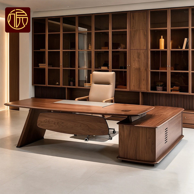 New Chinese-Style North American Black Walnut Office Solid Wood Executive Desk and Chair Set, High-End Ceo Desk