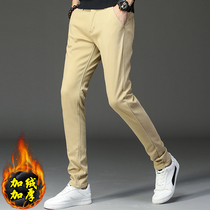 Autumn and winter style plus velvet pants mens pants casual pants wearing thick sports Korean trend winter pants mens winter pants