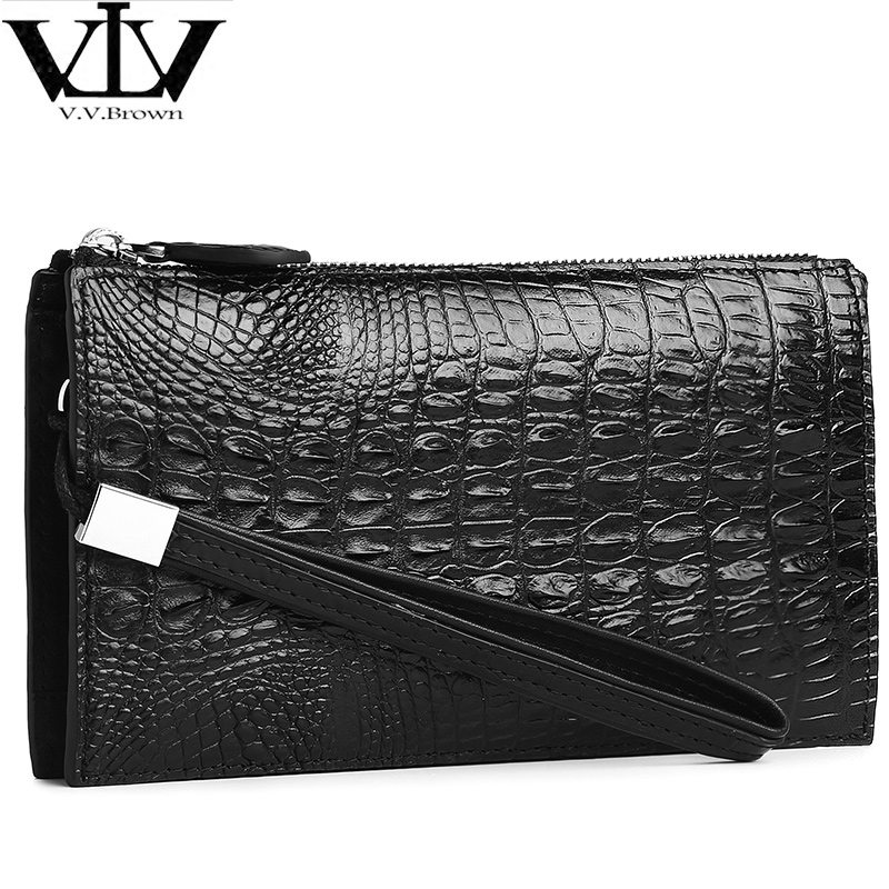 V V Brown luxury crocodile leather handbag men's long wallet business high-end men's bag new clutch bag men
