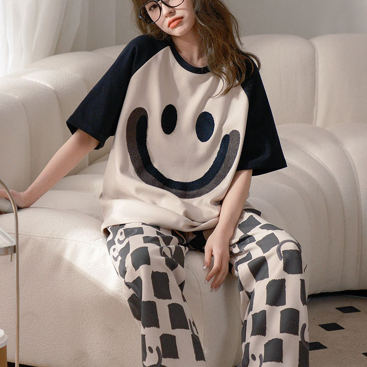 Extra Large Size Summer Thin Short-Sleeved Pants Suit for Fat mm 150kg K-Style Versatile Loose Smiling Face Home Clothes for Women Extra Large Size Summer Thin Short-Sleeved Pants Suit for Fat mm 150kg K-Style Versatile Loose Smiling Face Home Clothes for Women