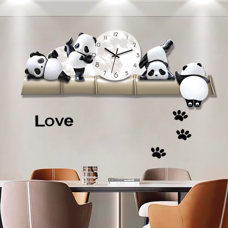Panda Clock Hanging Bell Dining Room Minima Home Modern Creative Decoration Painting Clock Sofa Background Wall Hanging Painting-Taobao