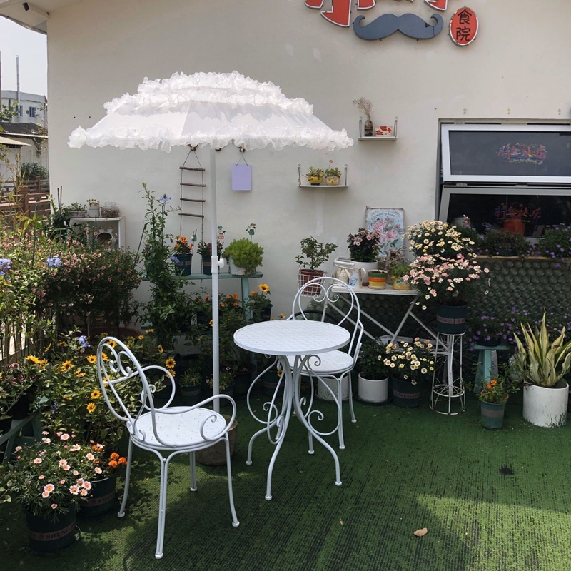 White Outdoor Parasol Courtyard Garden Outdoor Terrace Sun Umbrella Seaside Beach Tassel Umbrella Large Umbrella