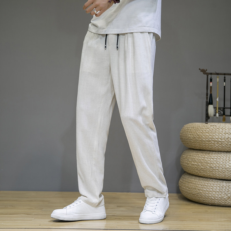 Solid color simple drape linen trousers