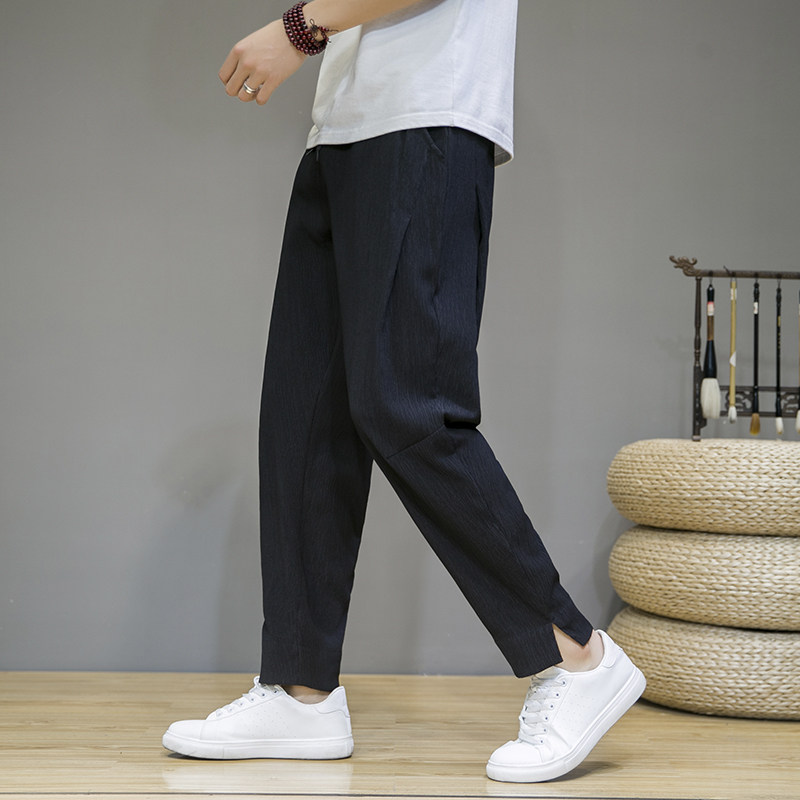 Linen Casual Pants Long Pants Men's Summer Ice Silk Men Breathable Sports Smoke Tubes Pants Slim cotton linen 90% Harun pants