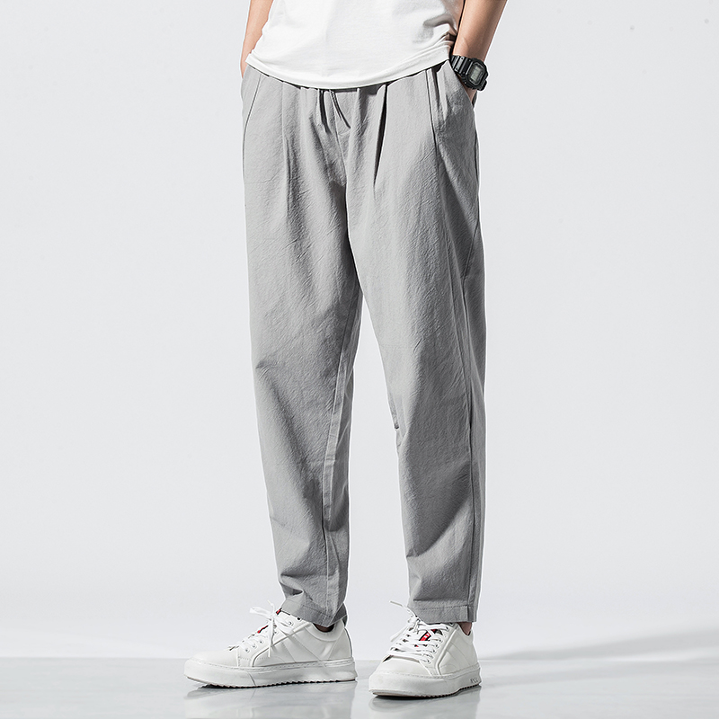 Spring cotton linen trousers retro large size lenient smoke pipe pants Young Tang Pants Men Linen Breathable Casual Pants