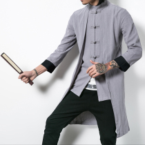 Cotton linen jacket long robe tea suit Chinese wind improvement type Han suit blouses big code coarse and numb cloth Tangerai clothing Zen suit