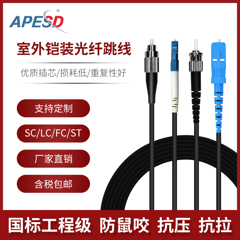 APESD outdoor flame retardant armored SC ST fiber optic jumper Carrier-grade anti-rat tensile single-mode single-core dual-core