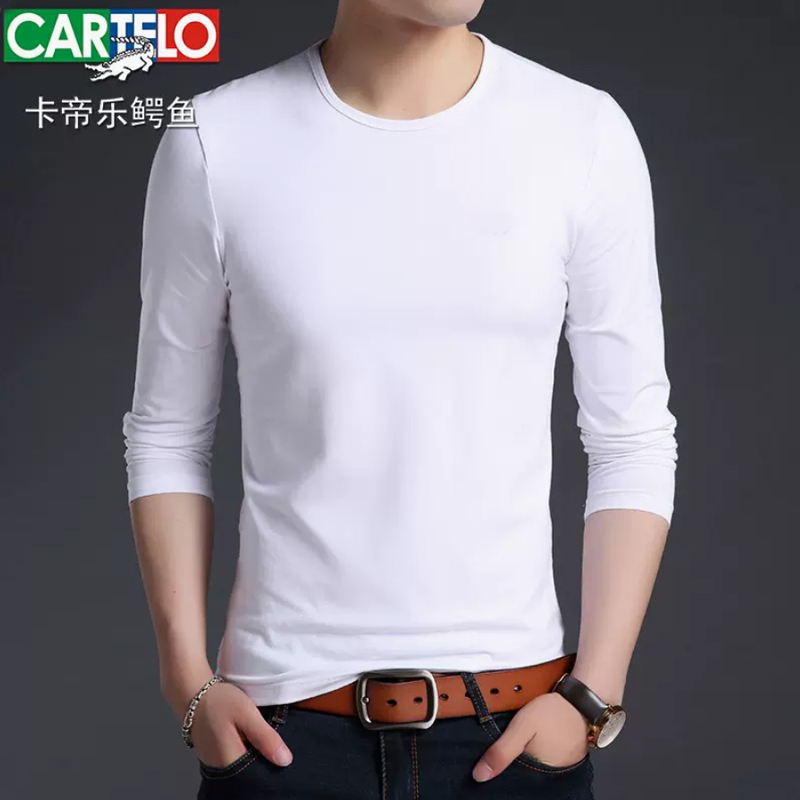Crocodile men long sleeve T-shirt spring and autumn pure cotton collar body repair youth shirt pure color blouse tide